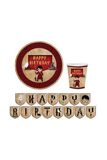 Big Party Harry Potter Happy Birthday Set with Flamers for 16 People