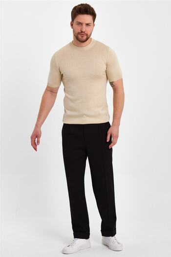 Tarz Cool Stone Men's Half Fisherman Plain Knitwear T-shirt-trz19129r08s