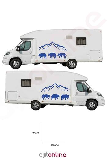 Dijitonline 2 Autocolante Caravană Munte - Autocolant Urs - 120x70 Cm
