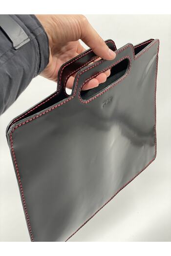 MAT Deri Macbook Bag Black Genuine Leather Handmade Laptop Carrying Bag with Handle