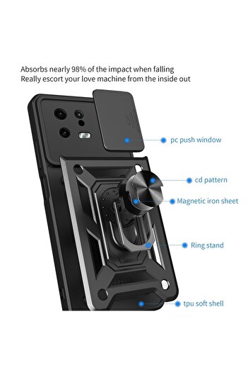 Fibaks Xiaomi Mi 13 Case Armor Military Tank Cover with Camera Protection Sliding Ring