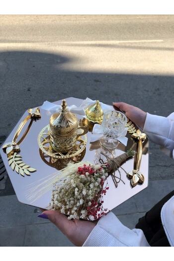 Masalsı Concept Damat Kahvesi Fincanı Tepsisi, Söz Nişan Tepsisi Olanlara Tek Tuzlu Kahve Fincanı Lokumluk Ve Kadehi