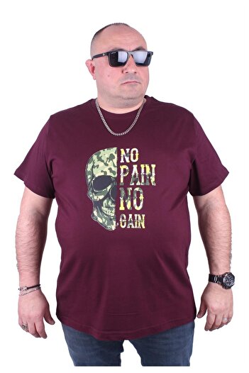 MocGrande Large Size Men's Crew Neck T-Shirt No Gain 23126 Claret Red