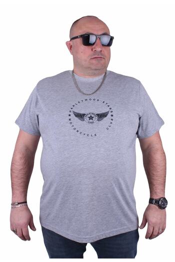 MocGrande Large Size Men's Printed T-Shirt Harley Wood 23130 Grey Melange