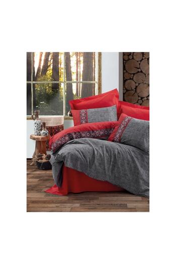 Cotton Box Folk Art Double Cotton Duvet Cover Set Ardil Red