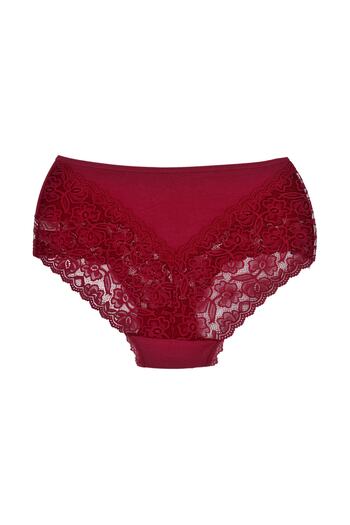 Zena Burgundy High Waist Plus Size Women's Panties with Lace Front and Back