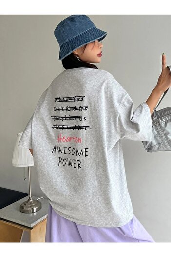 MOONBULL Oversize Gray Hearten Back Printed Women's T-shirt