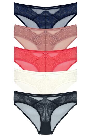 Zena 5-Piece Back Tulle Lace Front Fancy Women's Slip Panties