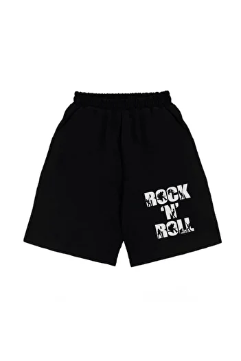 Touz Rock 'n' Roll Printed Black Unisex Combed Cotton Shorts