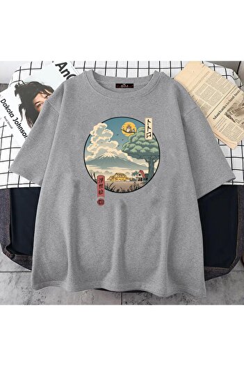 Buğraterzimoda Totoro Anime Printed Unisex Gray Oversize T-shirt