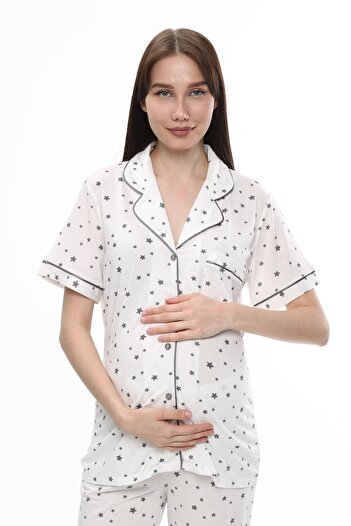 LİKAPA Front Buttoned Maternity Seasonal Short Sleeve Pajama Set
