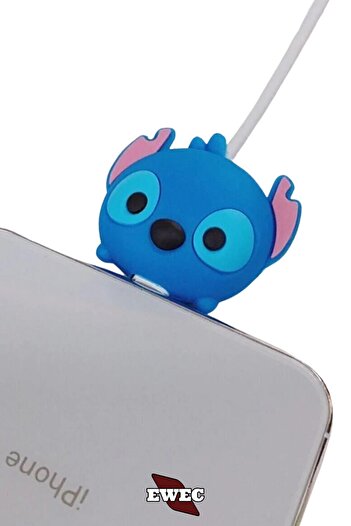 EWEC Stitch Figürlü Sevimli Usb Kablo Koruyucu, Silikon Şarj Kablosu Koruyucu