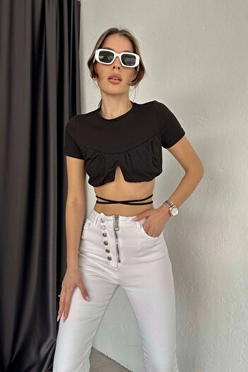 Eka Γυναικείο Μαύρο Δαντέλα Crop 1007-2354