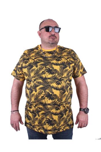 MocGrande Large Size T-Shirt Crew Neck Beach Palm 23150 Yellow