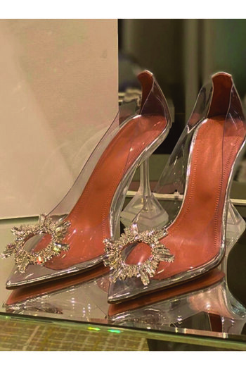 TrendyAnka Women's Princess Silver Nude Tan White Transparent Heeled Jewelled Stiletto Pointed Toe Shoes