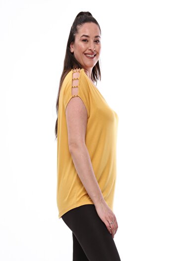 xlargebutik Plus Size Women's Clothing Yellow Design Blouse Flexible