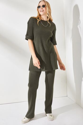 Olalook Dámská khaki spodní lycra set s krátkým rukávem TKM-19000191