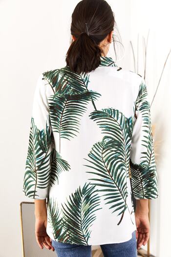 Olalook Women's Green Palm Patterned Viscose Shirt GML-19000777