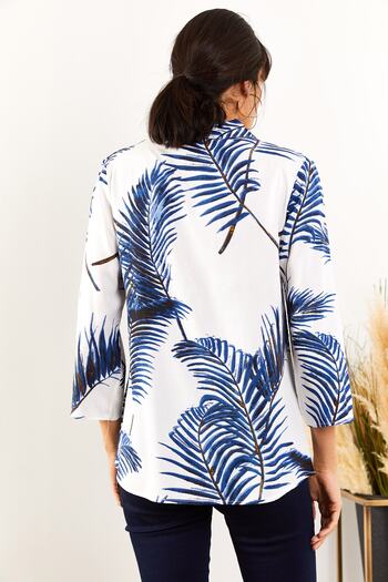 Olalook Women's Navy Blue Palm Patterned Viscose Shirt GML-19000777