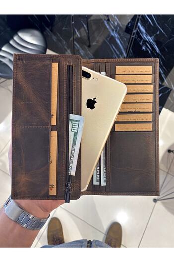 Fil Deri 2013 Model Genuine Leather Brown Wallet with Phone