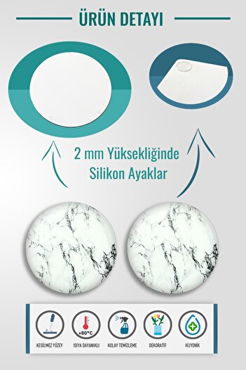 Decorita 2'li Takım | Cam Tabak - Kahvaltı Tabağı - Pasta Tabağı | Beyaz Mermer Görünümlü | Çap32cm