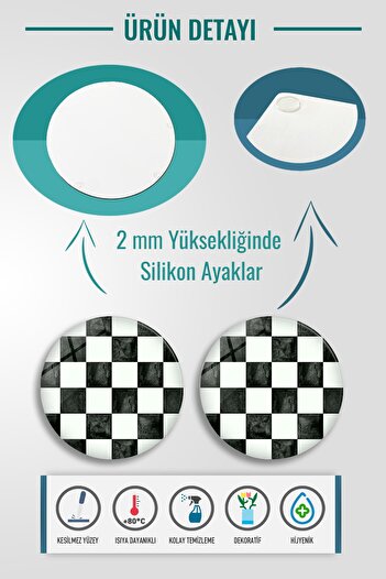 Decorita 2'li Takım | Cam Tabak - Kahvaltı Tabağı - Pasta Tabağı | Damalı Desen | Çap32cm