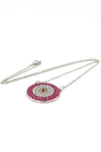 Solfera Pink Zircon Stone Evil Eye Beaded Women's Necklace Q0315