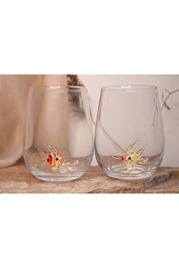 ADAMODART Set of 2 Water Glasses with Fish Figures