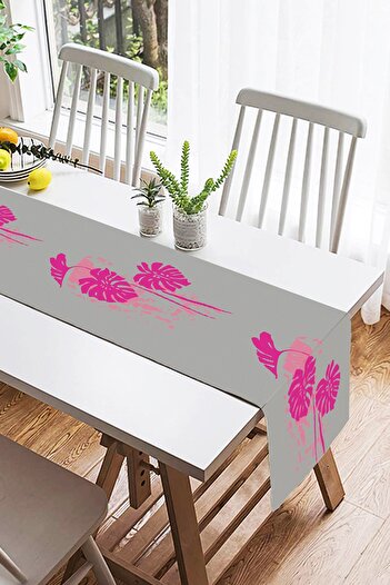 Realhomes Fuchsia Palm Leaf Printed Decorative Suede Runner
