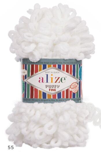 Alize White Puffy Fine 55 (Συσκευασία των 5)