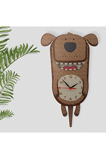 CajuArt Cute Dog Children's Wall Clock with Wooden Swinging Pendulum