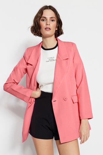 Trendyol Collection Light Pink Regular Lined Double Breasted Closure Woven Blazer Jacket TWOSS20CE0059