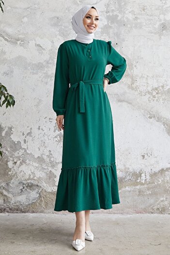 InStyle Meyra Button Ayrobin Dress - Emerald Green