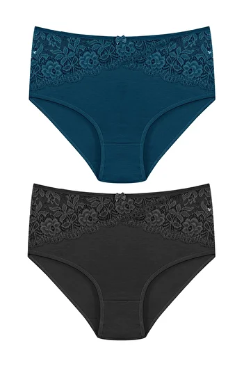 HNX 2-Piece Cotton Front Waist Lace Detailed High Waist Plus Size Women's Panties