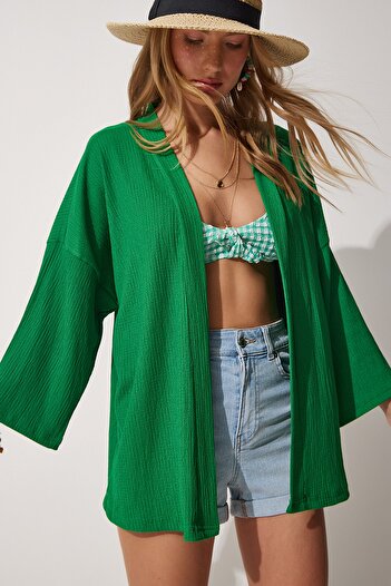 Happiness İstanbul Women's Green Layered Collar Textured Seasonal Jacket DD01064