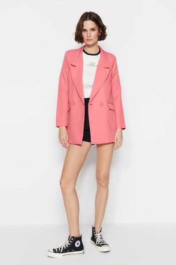 Trendyol Collection Light Pink Regular Lined Double Breasted Closure Woven Blazer Jacket TWOSS20CE0059
