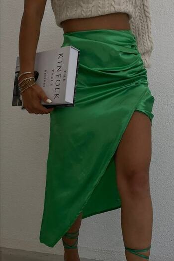 bayansepeti Fustă midi din satin verde pentru femei 5277