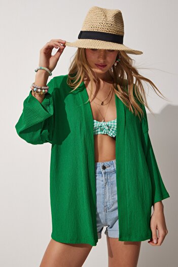 Happiness İstanbul Women's Green Layered Collar Textured Seasonal Jacket DD01064