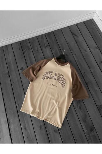 Machetta Plus Size Orlando Florida Printed Beige Oversize T-shirt