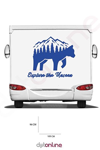Dijitonline Autocolant Urs Caravană - Autocolant Pădure și Munte - 109x96 Cm