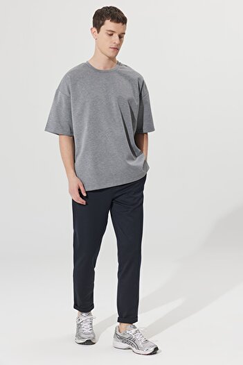 AC&Co / Altınyıldız Classics Men's Gray Melange Oversize Loose Cut Crew Neck Sweatshirt T-Shirt
