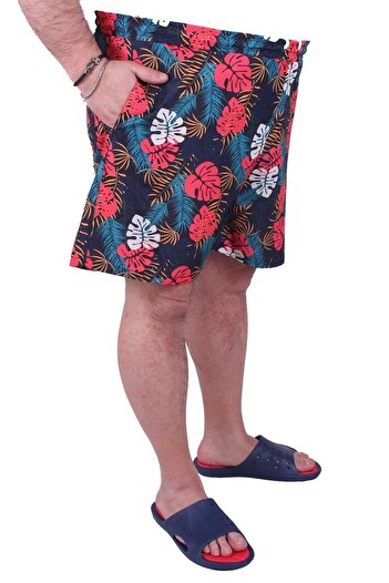 MocGrande Large Size Water Repellent Swim Shorts Tropical 23654 Black