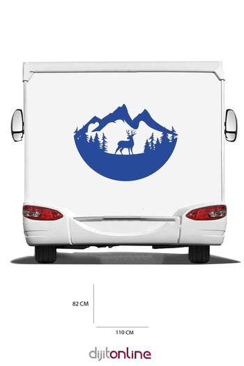Dijitonline Autocolant Caravană Munte - Autocolant Cerb - Autocolant Pădure - 110x82 Cm