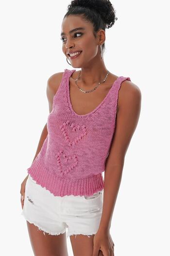 CHUBA Women's Cotton V-Neck Knitwear Undershirt Pink 23s1005