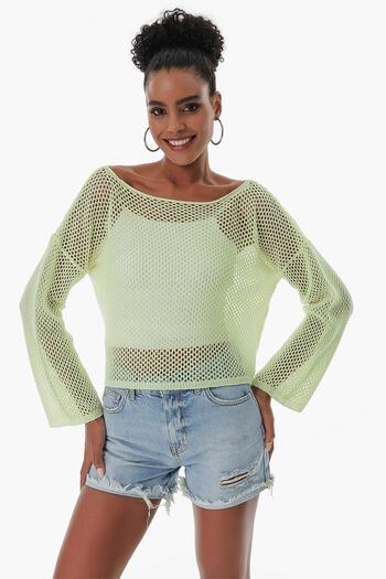 CHUBA Women's Mesh Knitted Cotton Bolero Knitwear Sweater Green 23s1006