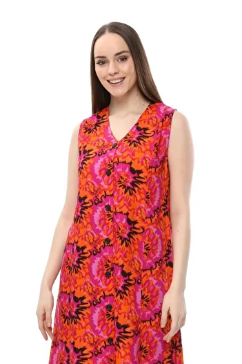 LİKAPA Sleeveless Cotton Viscose Comfortable Orange Pink Dress