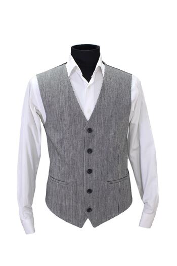 MENTOR REGALO Men's Vest V-Neck Black White Plaid Stamp 50494
