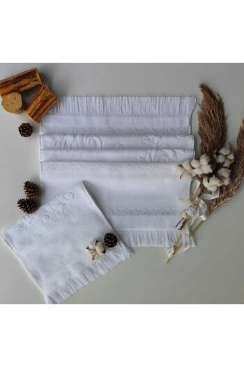mihriban Pack of 2 Mysoft Cross Stitch Embroidered Fringed Etamine Embroidered Velvet Towel Mother and Daughter