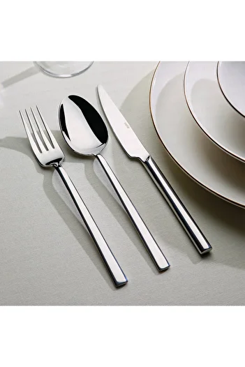 Nehir Dalyan Model Simple Dessert and Breakfast Set 6 Dessert Spoons, Fork and Knife, Total 18 Pieces