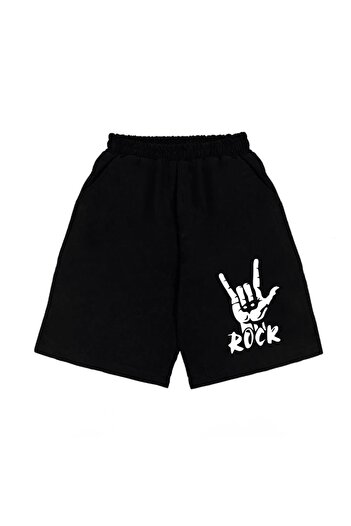 Touz Blunt Blunt Rock Printed Black Unisex Combed Cotton Shorts